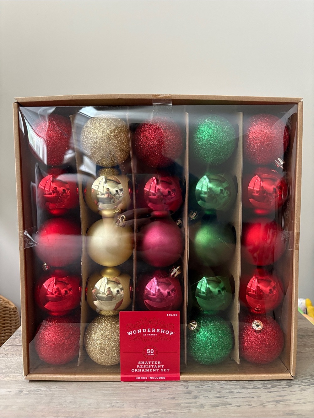 Wondershop Red, Gold & Green Shatter-Resistant Ornament Set